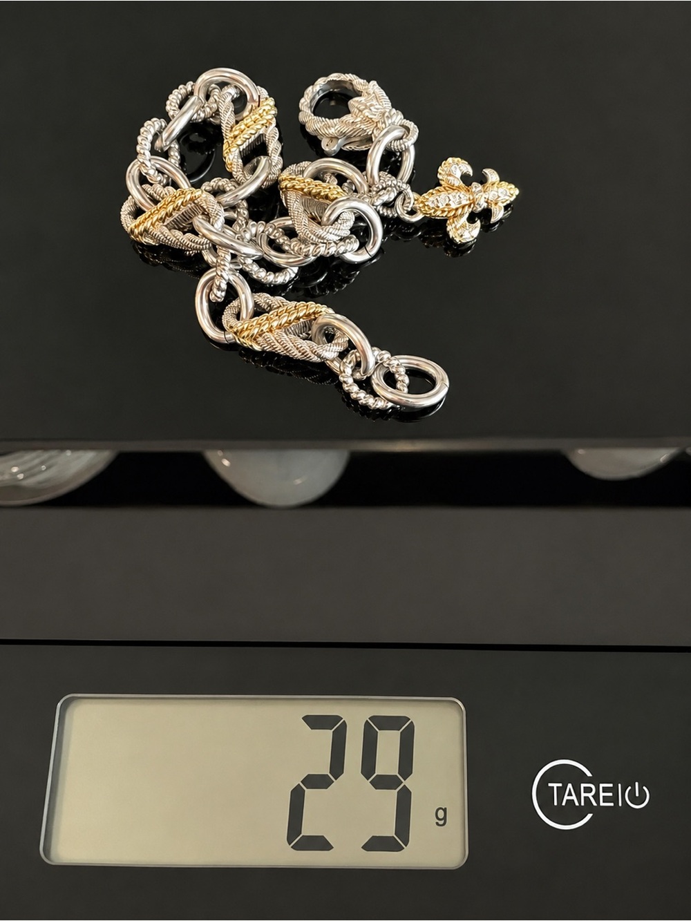 Judith Ripka 925 Sterling Two-Tone Fleur-de-Lis Charm Bracelet 8” 29g CZ - Picture 10 of 15